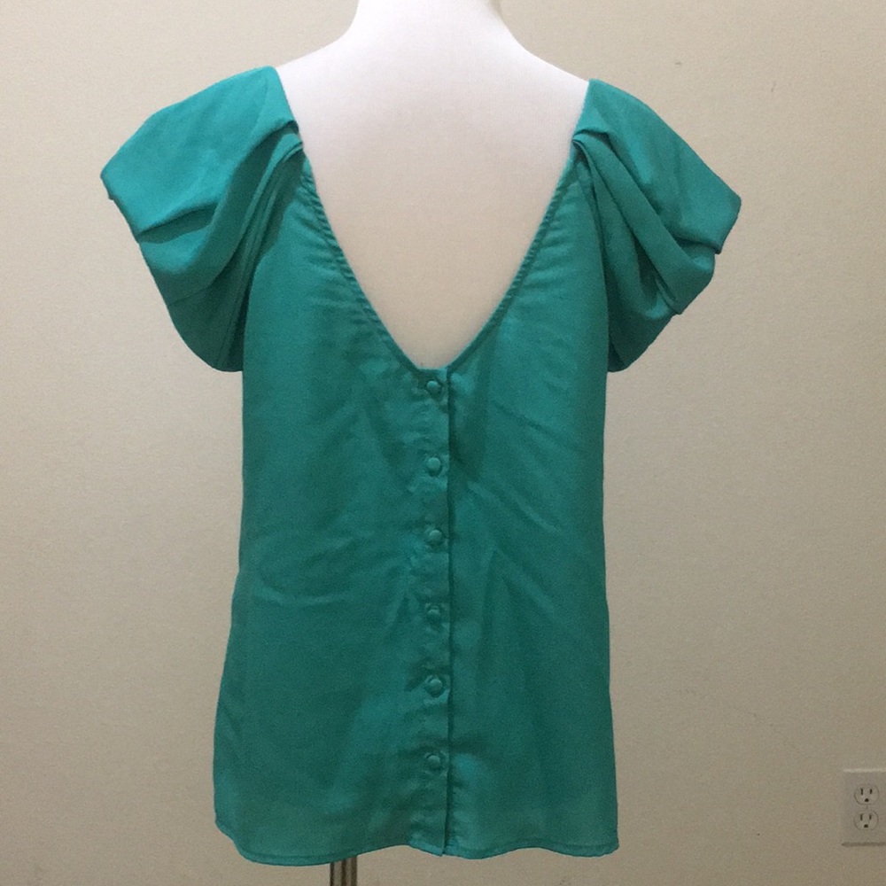 Short sleeve teal blouse with back button closure, Sz M - Picture 3 of 7